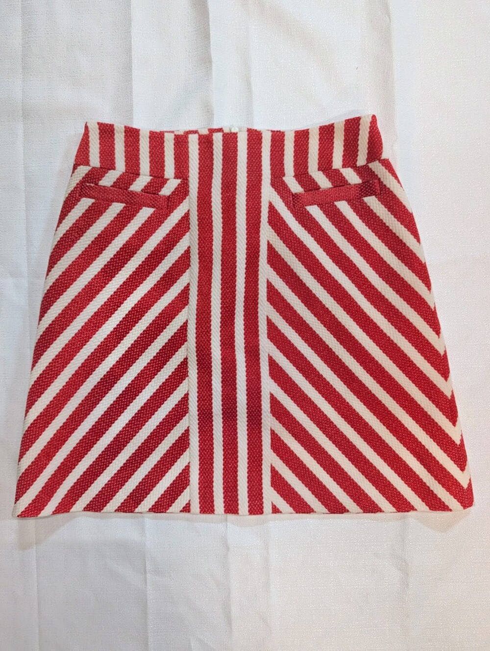 Karen Millen Red and White Striped A-Line Skirt Nautical Office Linen Blend